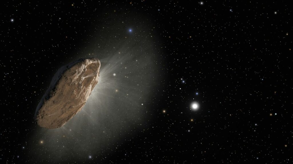 Artist's impression of an asteroid traveling through space