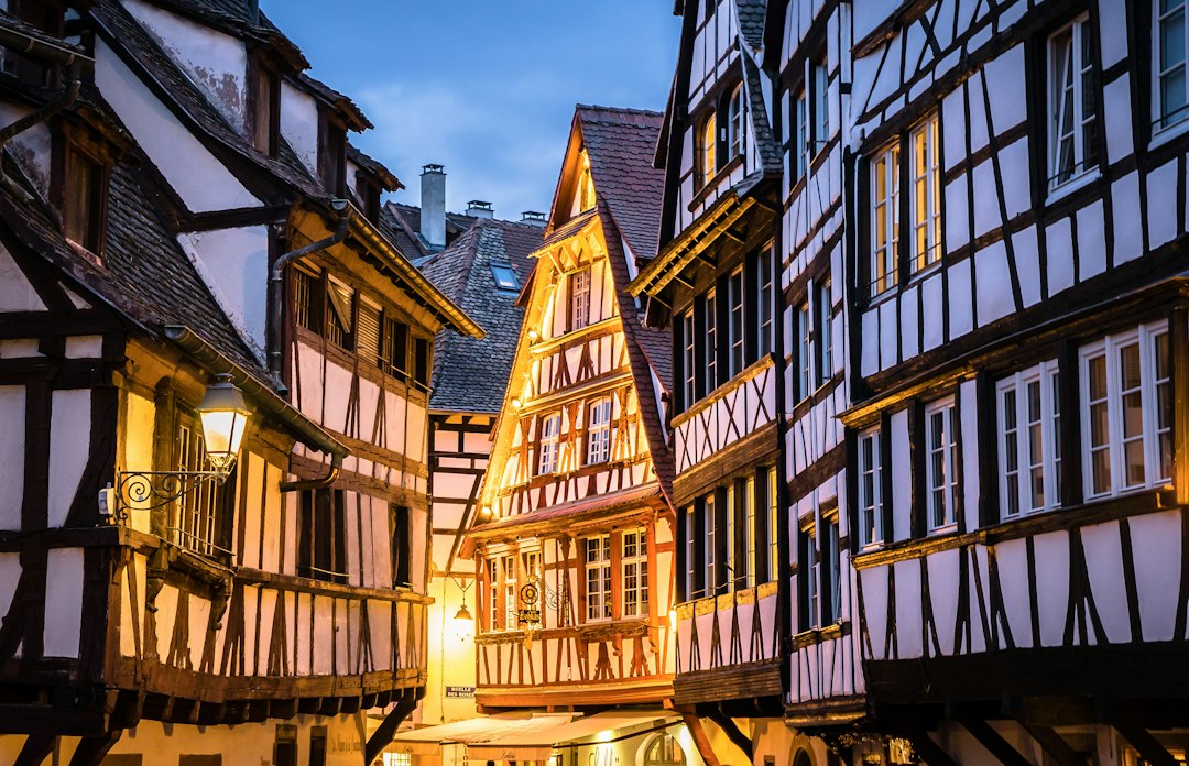 Historic European half-timbered street representing medieval Strasbourg