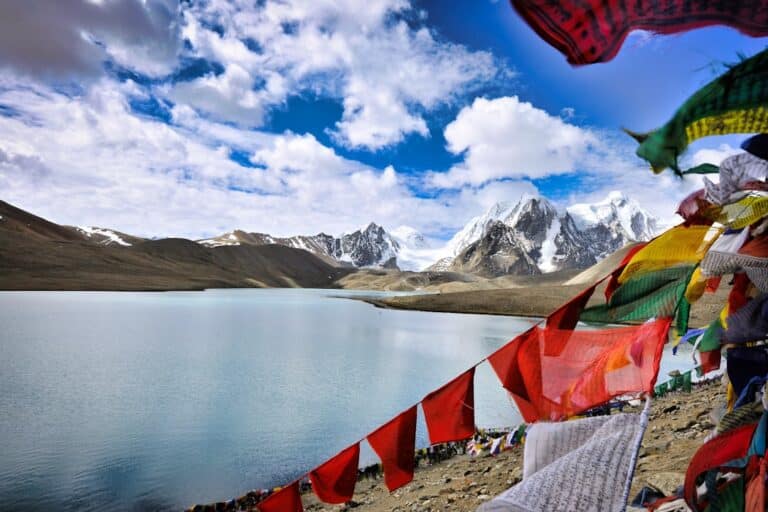 High-altitude Himalayan lake surrounded by mountains