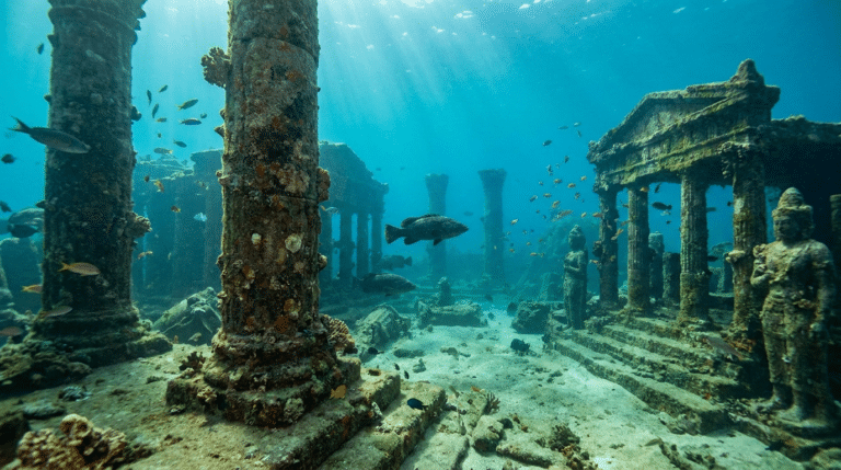 The legendary lost city of Atlantis beneath the sea