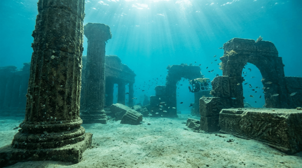 Artistic depiction of the legendary sunken city of Dwarka
