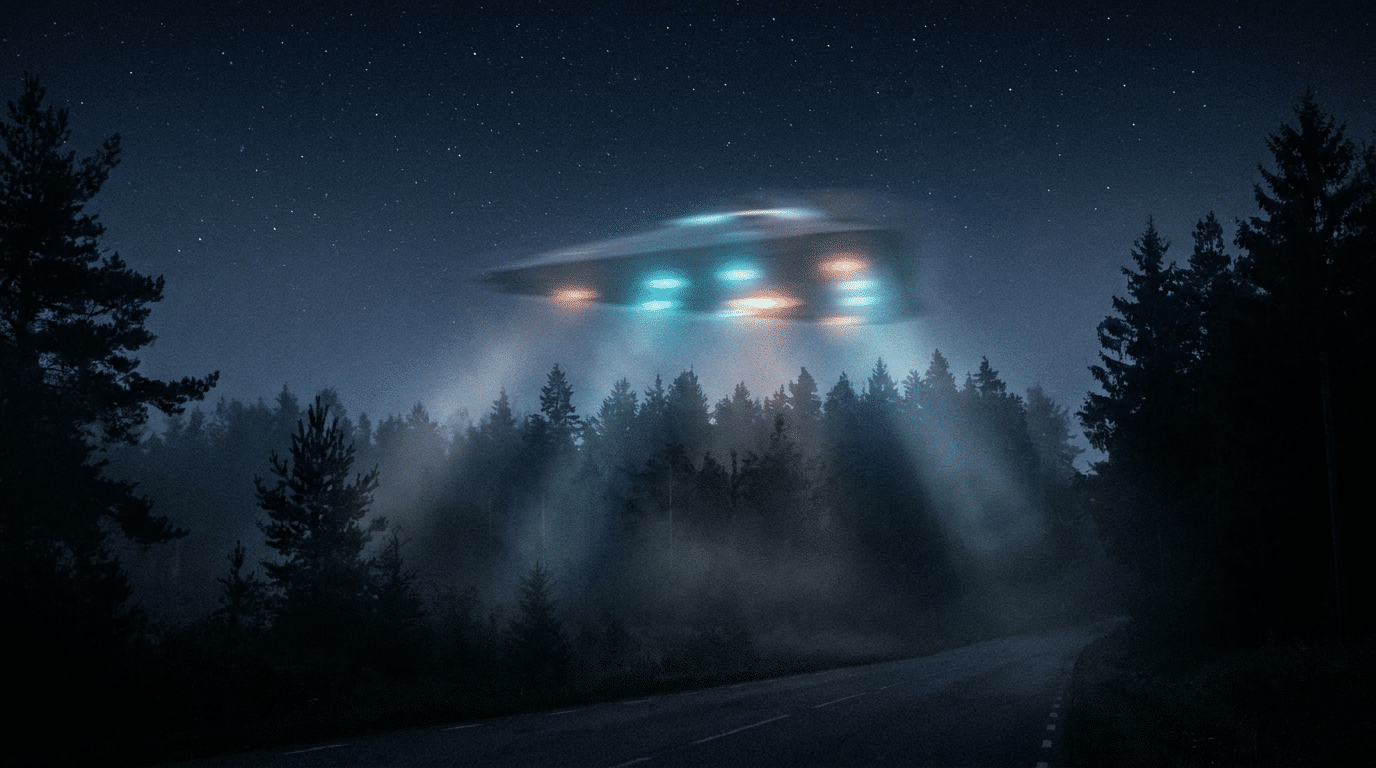 Illustration of an unidentified aerial phenomenon in the night sky